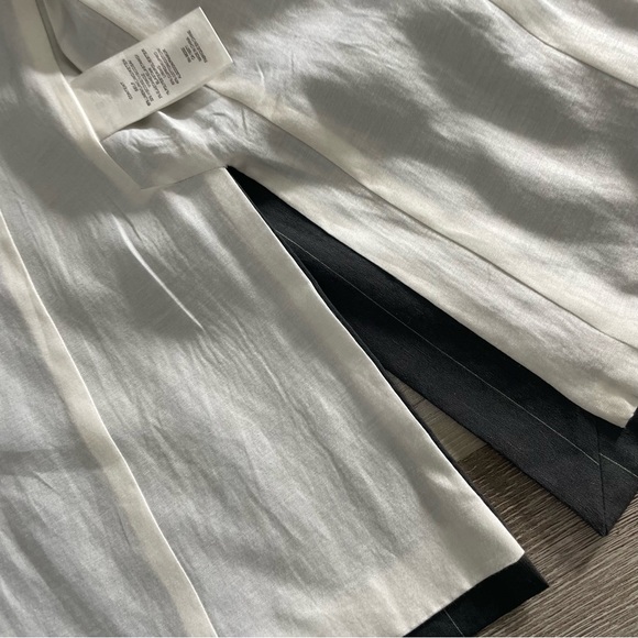 Tibi Gray Linen Blend Pinstripe Double Breasted Blazer Elbow Cutouts - Picture 6 of 10